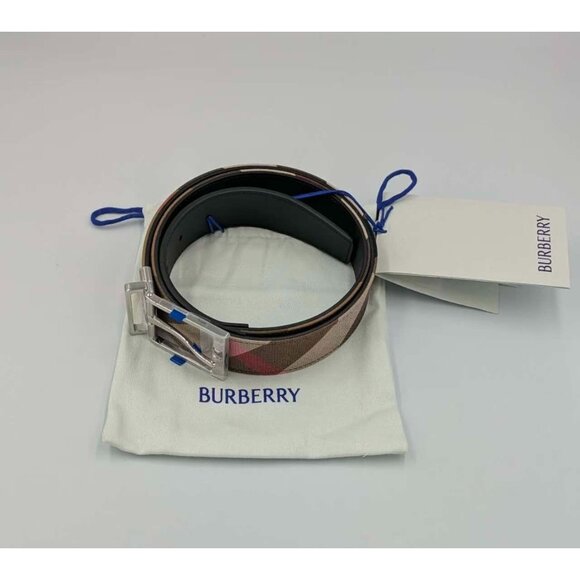 Burberry MB Louis35 Check Reversible Canvas Leather Belt Taupe Brown 90cm 808457 - Picture 12 of 12